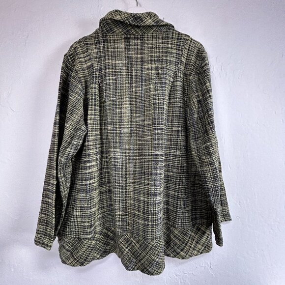 Yasuko Kurisaka Womens Plaid Button-Front Jacket Black Green Pockets Lightweight - Picture 2 of 9
